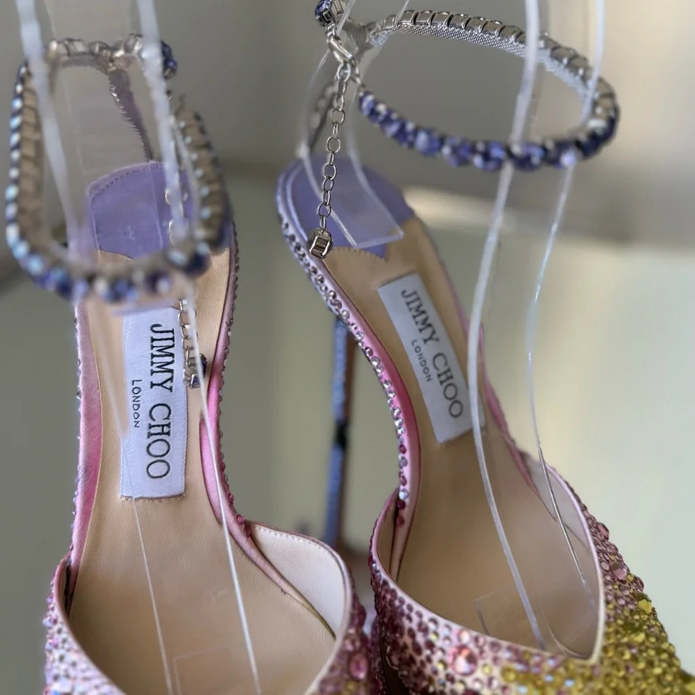 New JIMMY CHOO Saeda 100 embellished satin pumps $2,095 37 - Picture 10 of 17